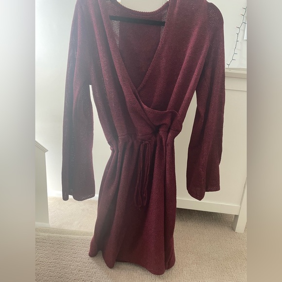 Cherilyn Surplice Bell Sweater Dress in Maroon - Picture 2 of 2